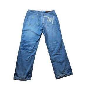 Meezan Jeans Mens Size 42x32 Y2K Blue Baggy Hip Hop Skater Embroidered Wide Leg